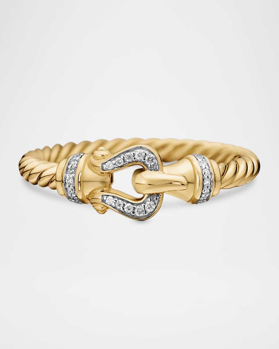 Petite Buckle Ring with Diamonds in 18K Gold, 2mm